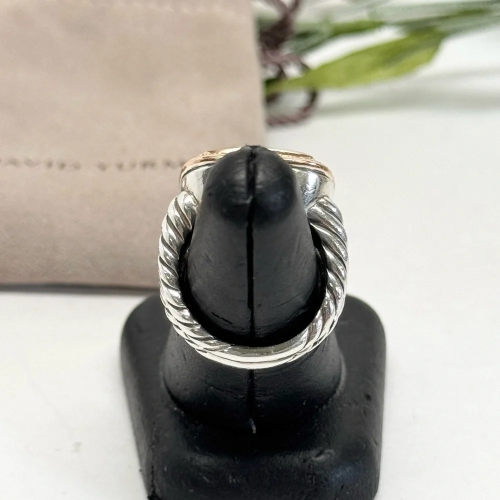 David Yurman 14mm Morganite Diamond Albion Ring .925 18K Rose Gold Sz 7 - Picture 8 of 10